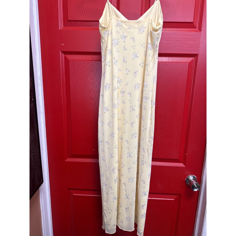 No Comment NY-LA Yellow Floral Mesh Midi Dress Tie Front V-Neck Medium